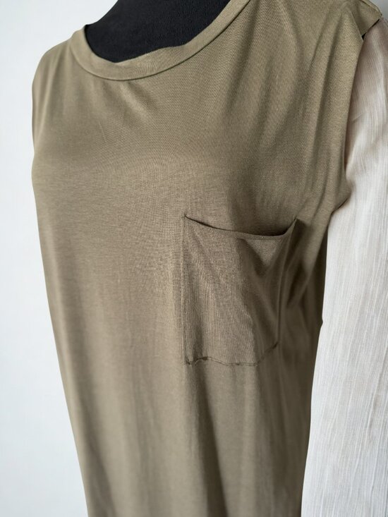 Olive Green T-Shirt Dress - Fringe Hemline - Picture 2 of 4